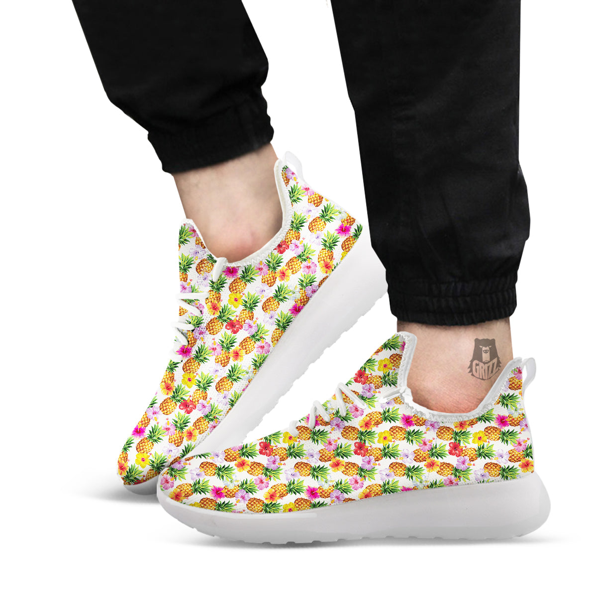 Pineapple Aloha Summer Print Pattern White Athletic Shoes-grizzshop