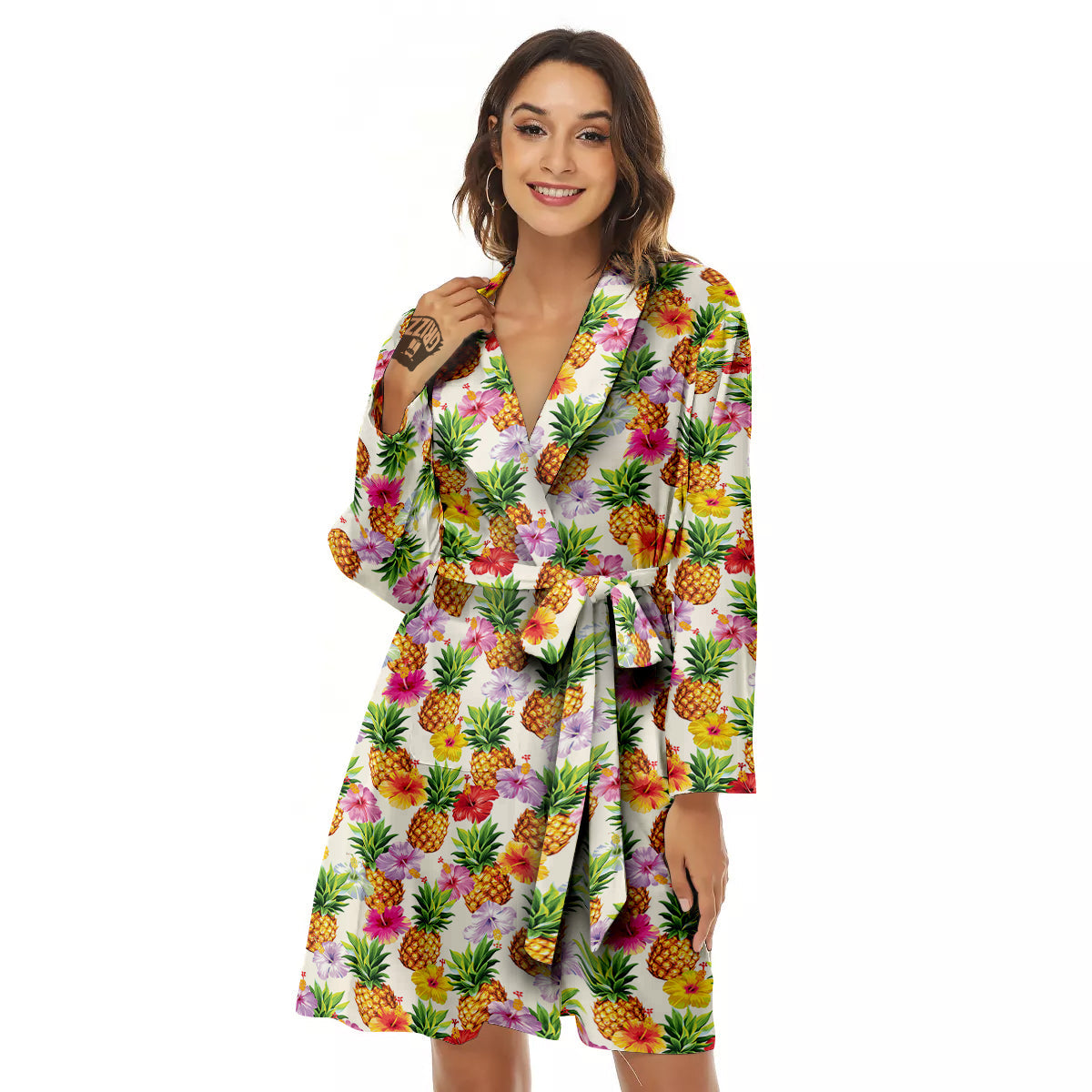 Pineapple Aloha Summer Print Pattern Women's Robe-grizzshop