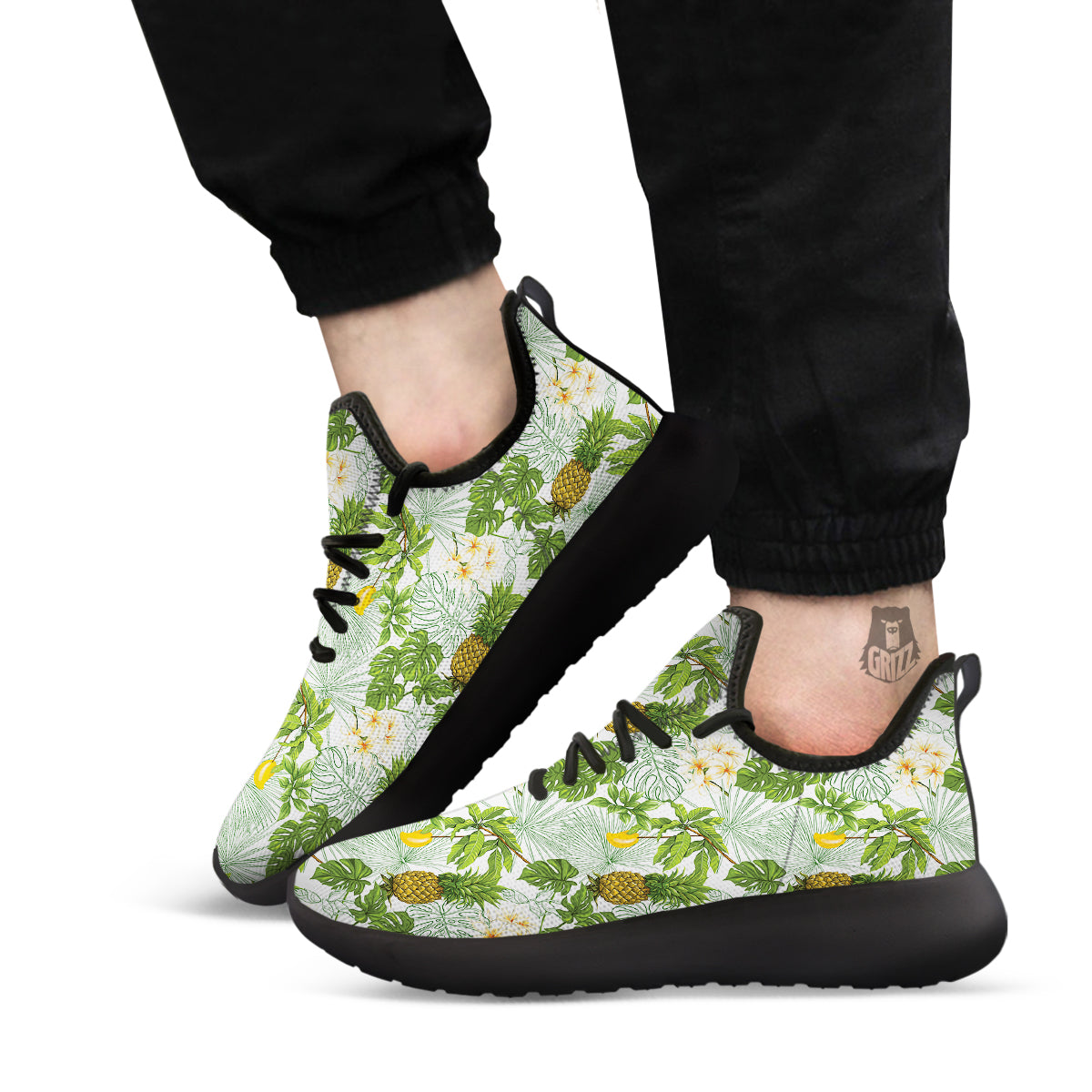 Pineapple Aloha White Print Pattern Black Athletic Shoes-grizzshop