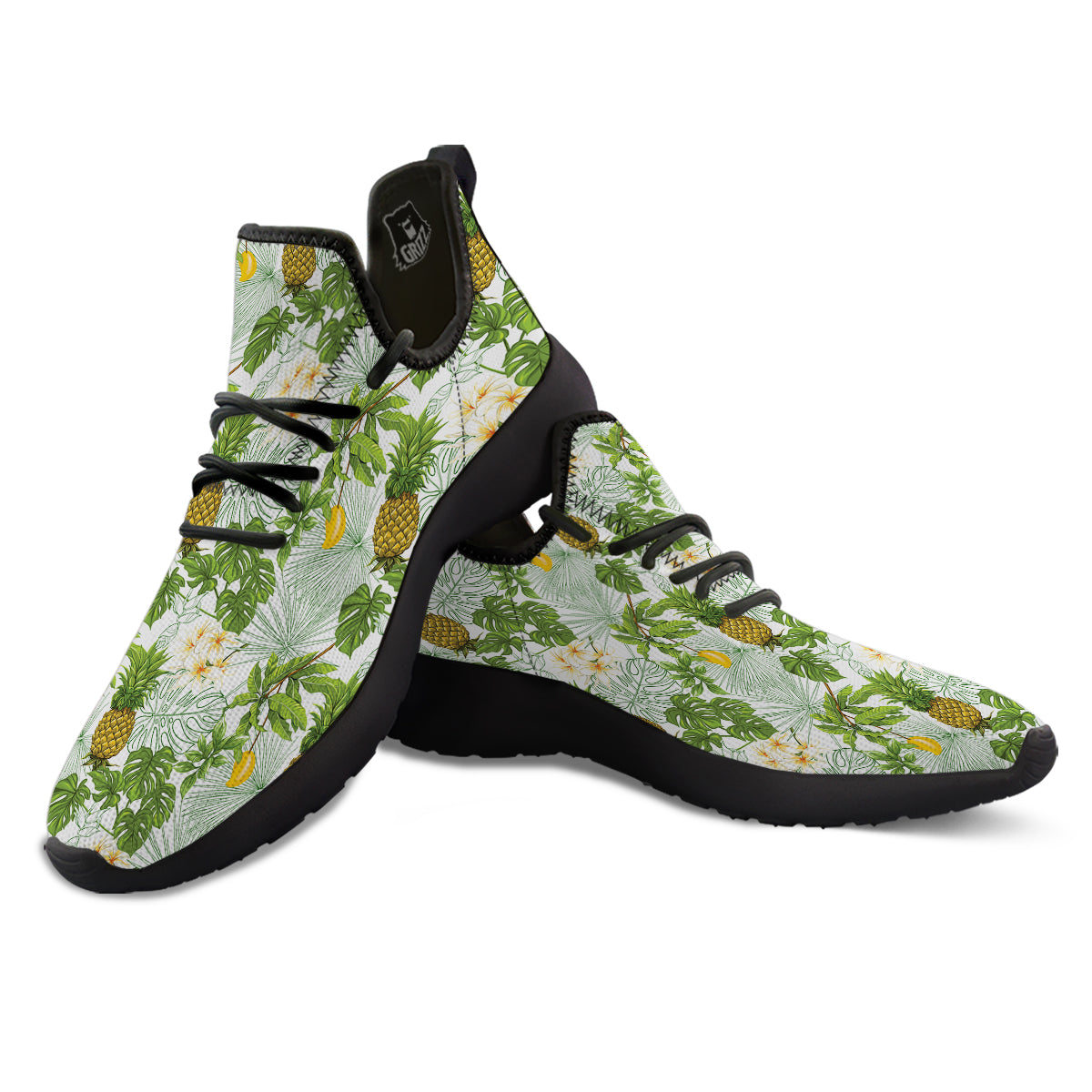 Pineapple Aloha White Print Pattern Black Athletic Shoes-grizzshop