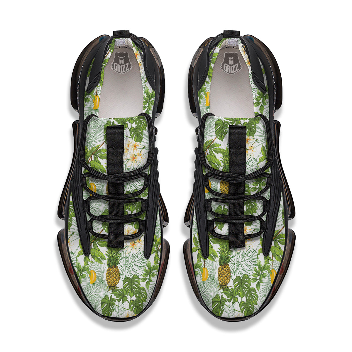 Pineapple Aloha White Print Pattern Black Gym Shoes-grizzshop