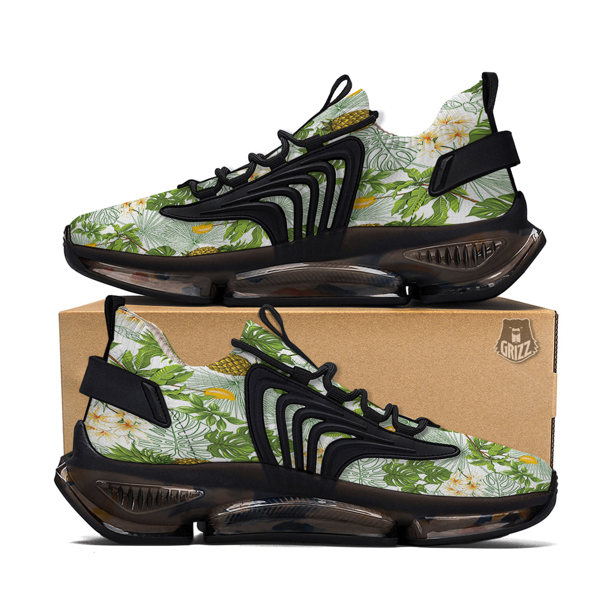 Pineapple Aloha White Print Pattern Black Gym Shoes-grizzshop