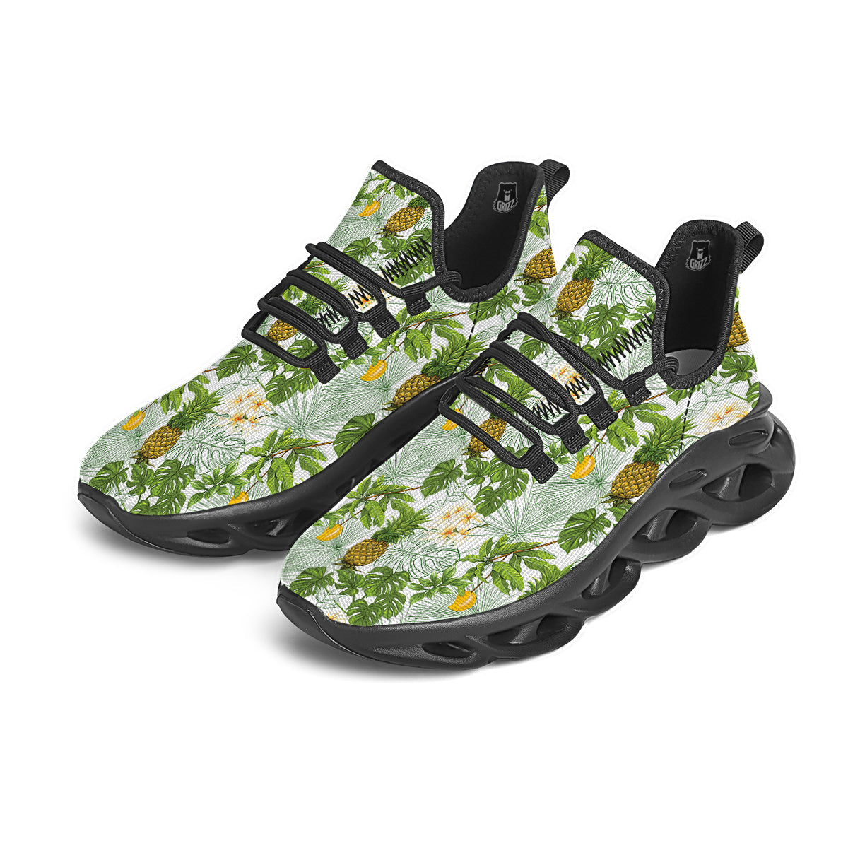 Pineapple Aloha White Print Pattern Black Running Shoes-grizzshop