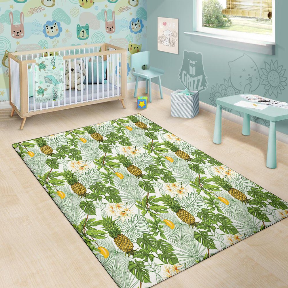 Pineapple Aloha White Print Pattern Floor Mat-grizzshop