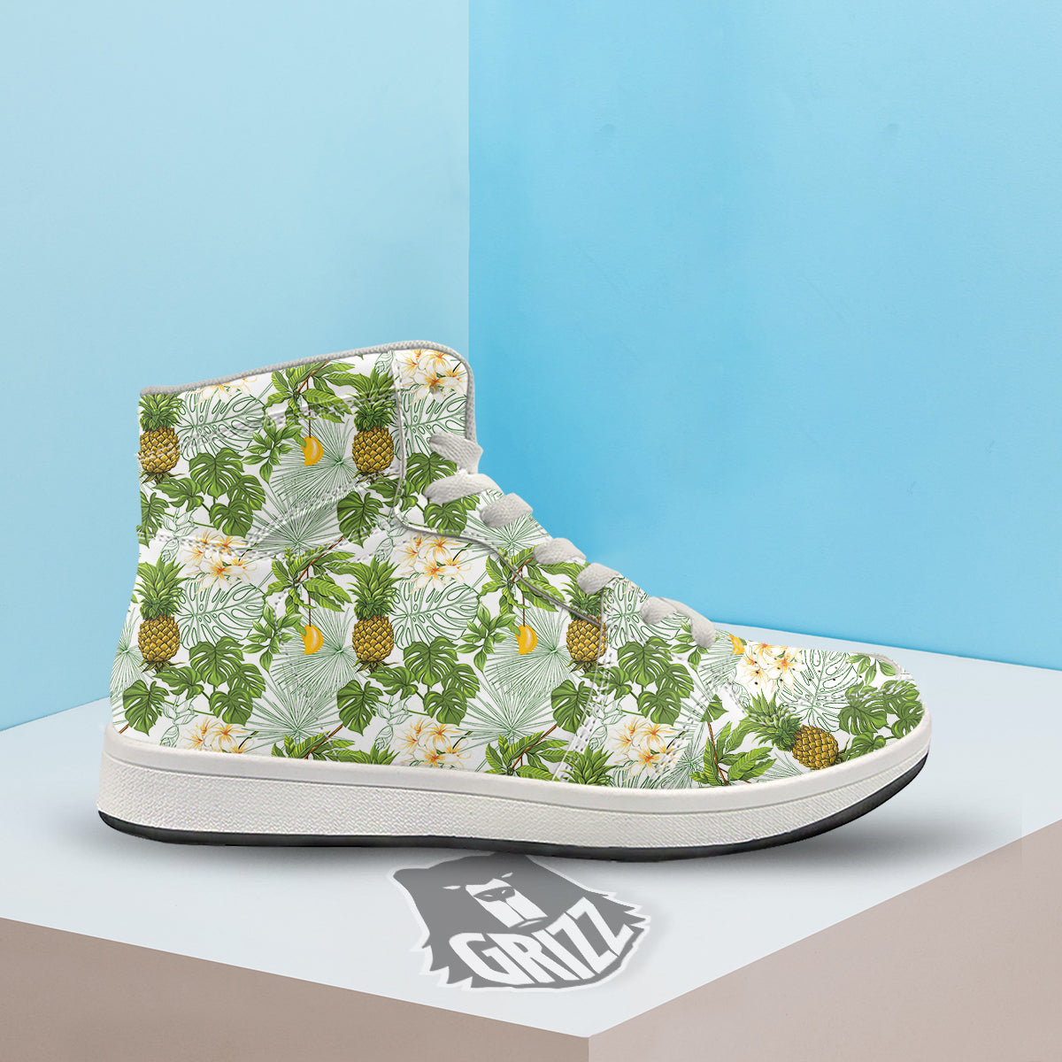 Pineapple Aloha White Print Pattern High Top Sneakers-grizzshop