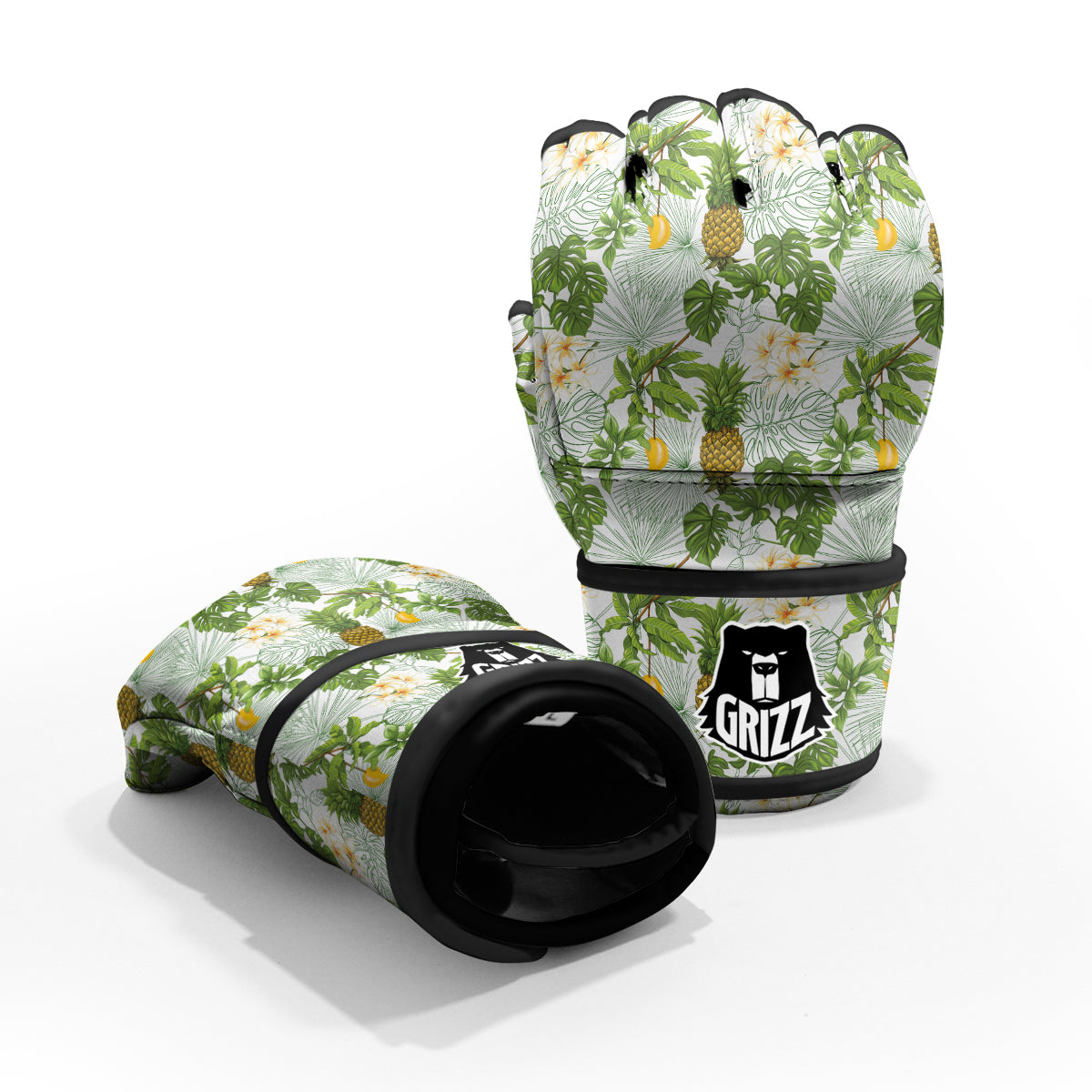 Pineapple Aloha White Print Pattern MMA Gloves-grizzshop