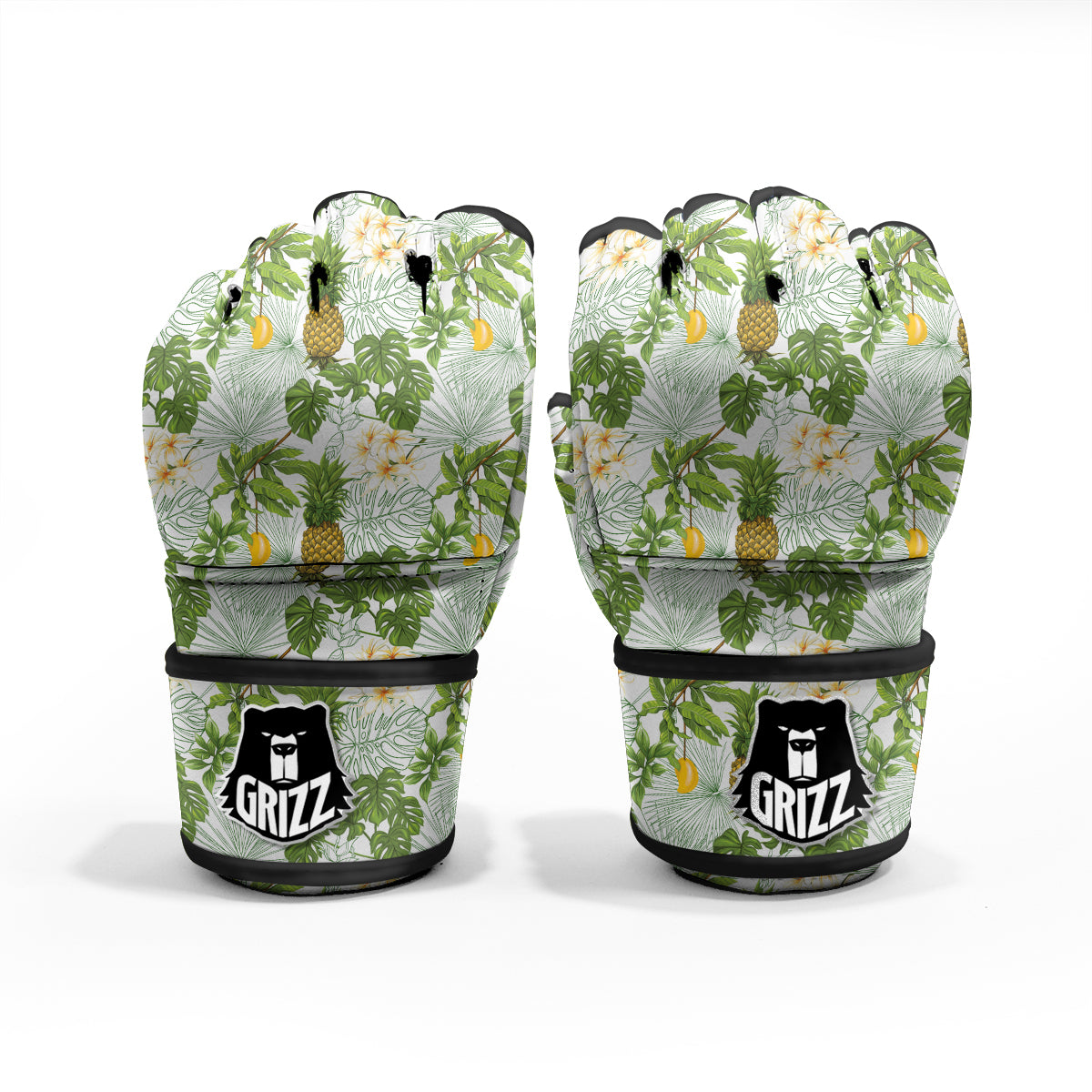Pineapple Aloha White Print Pattern MMA Gloves-grizzshop