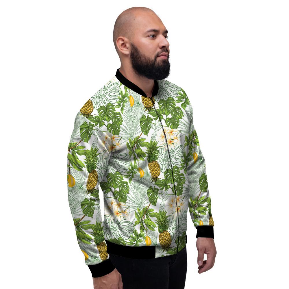 Pineapple Aloha White Print Pattern Men's Bomber Jacket-grizzshop