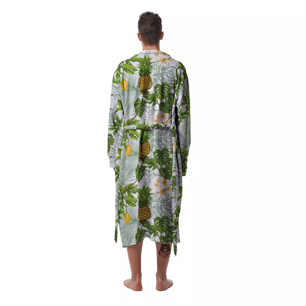 Pineapple Aloha White Print Pattern Men's Robe-grizzshop
