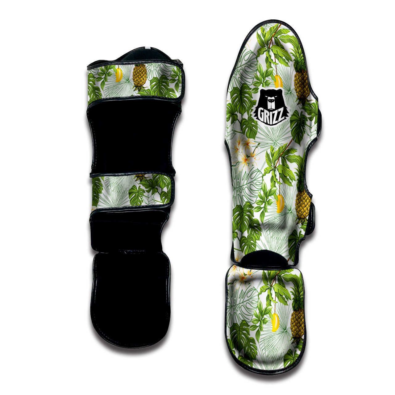 Pineapple Aloha White Print Pattern Muay Thai Shin Guards-grizzshop