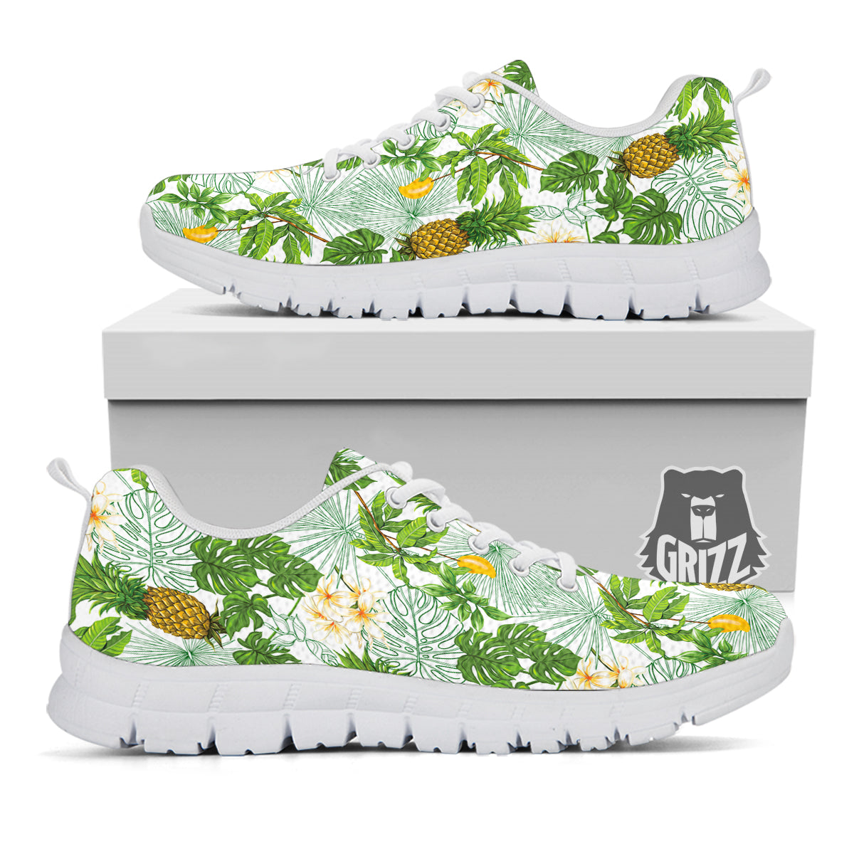 Pineapple Aloha White Print Pattern White Sneaker-grizzshop