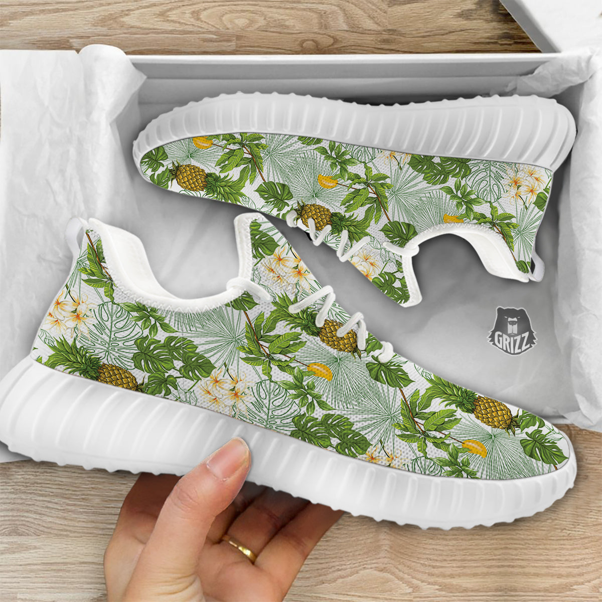 Pineapple Aloha White Print Pattern White Walking Shoes-grizzshop