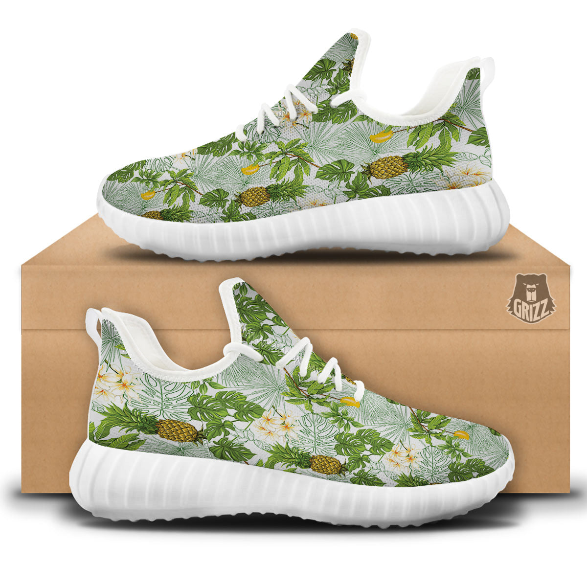 Pineapple Aloha White Print Pattern White Walking Shoes-grizzshop