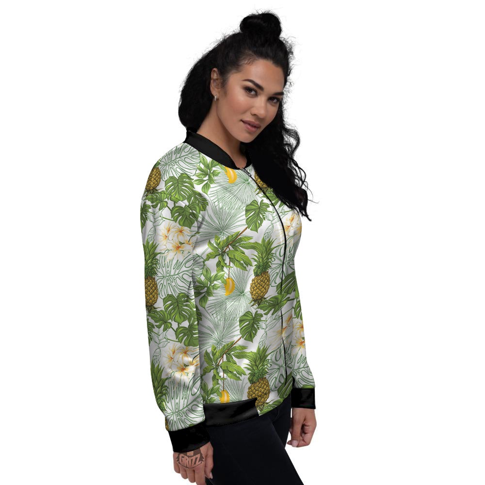 Pineapple Aloha White Print Pattern Women's Bomber Jacket-grizzshop