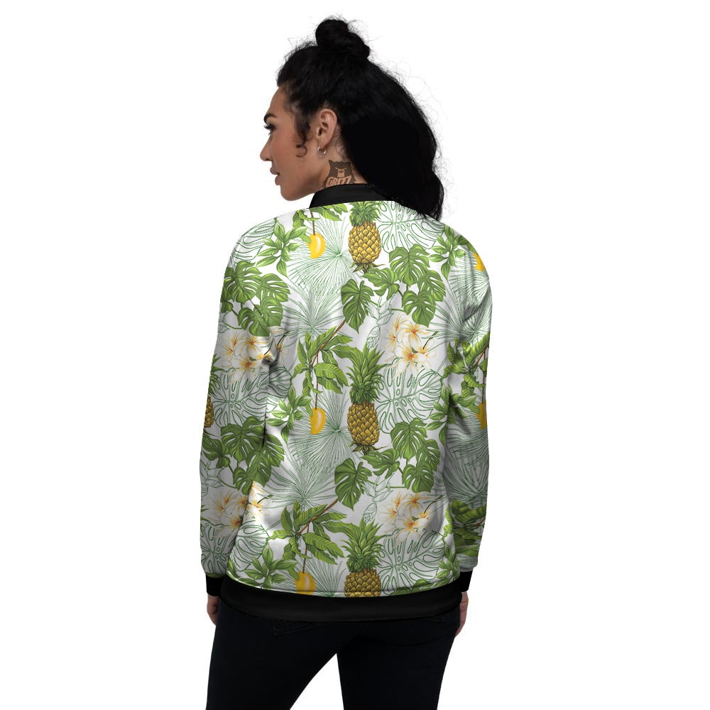 Pineapple Aloha White Print Pattern Women's Bomber Jacket-grizzshop