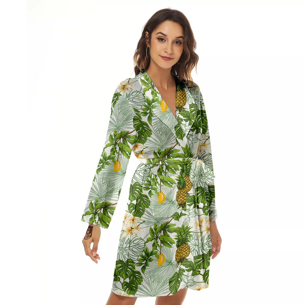 Pineapple Aloha White Print Pattern Women's Robe-grizzshop