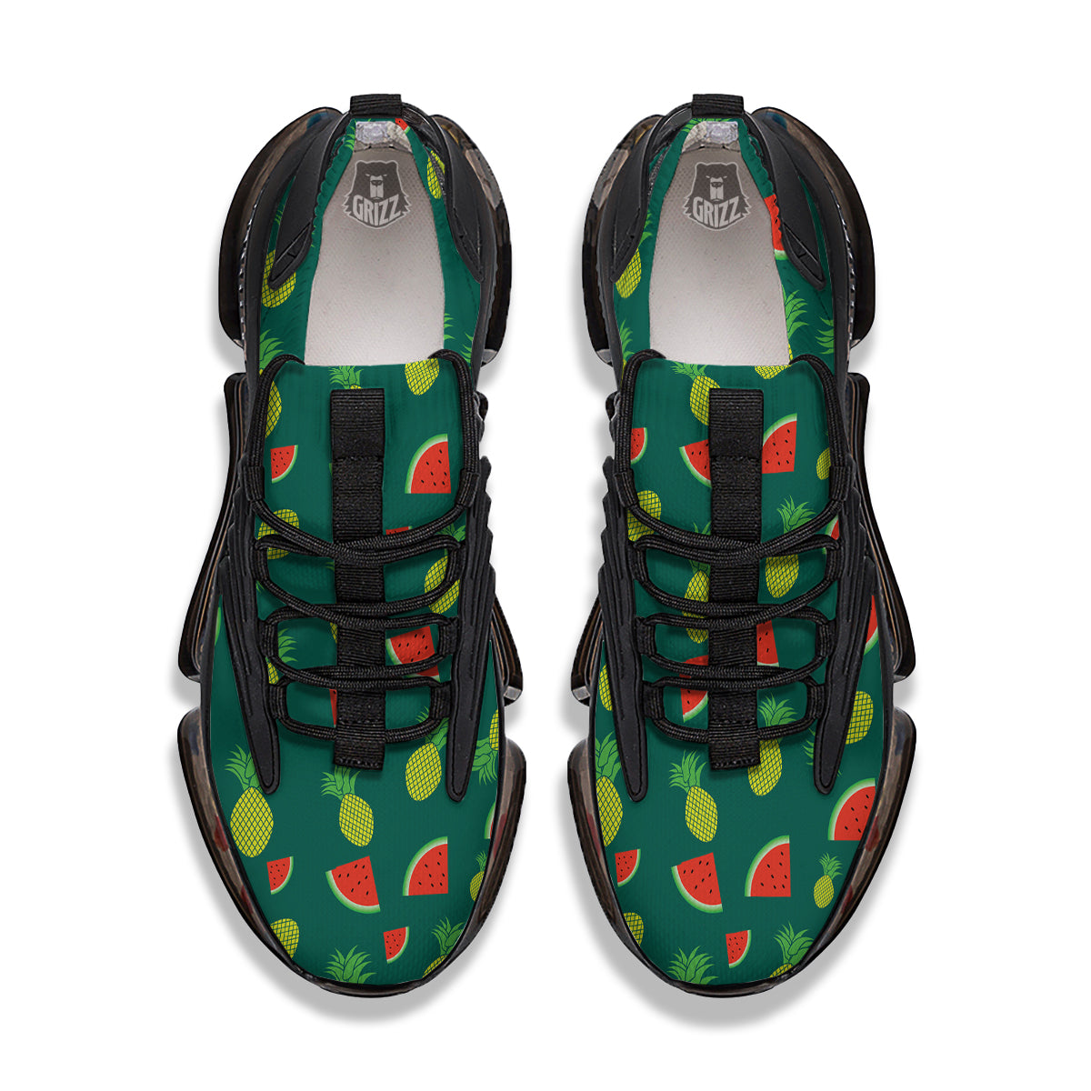 Pineapple And Tropical Watermelon Print Pattern Black Gym Shoes-grizzshop