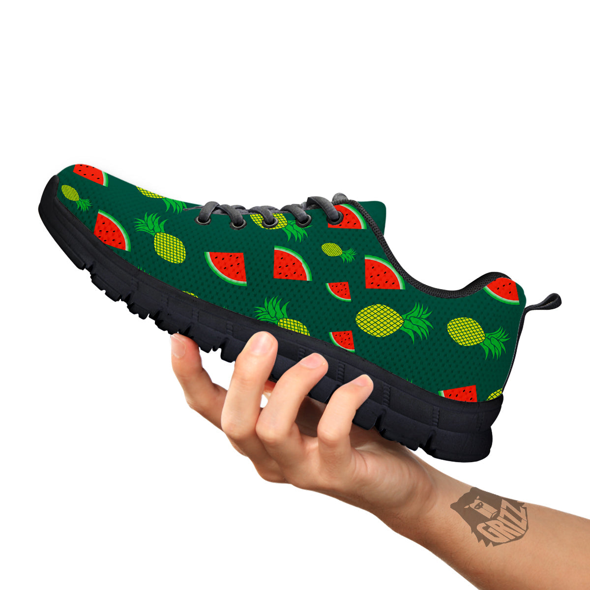 Pineapple And Tropical Watermelon Print Pattern Black Sneaker-grizzshop