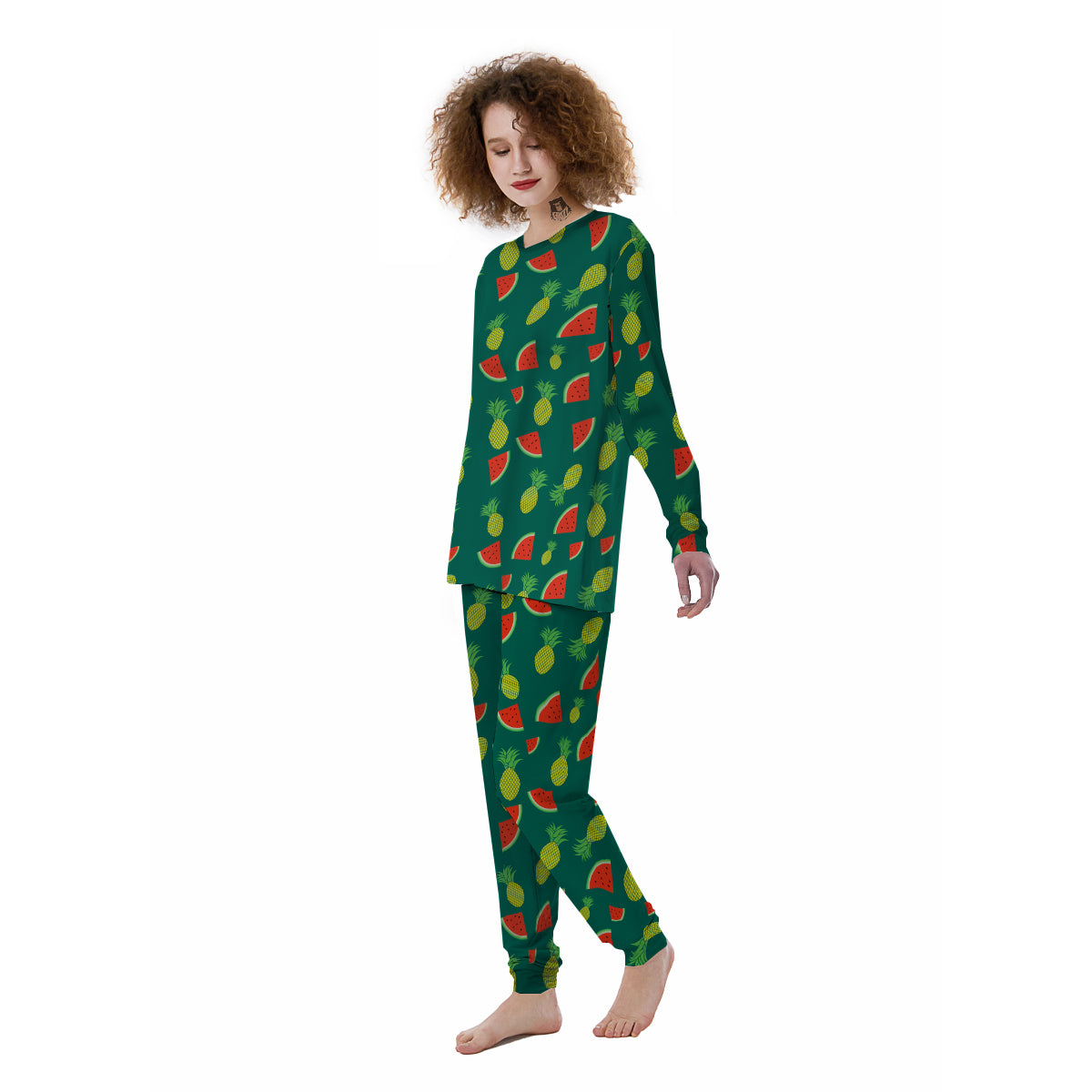 Pineapple And Tropical Watermelon Print Pattern Women's Pajamas-grizzshop