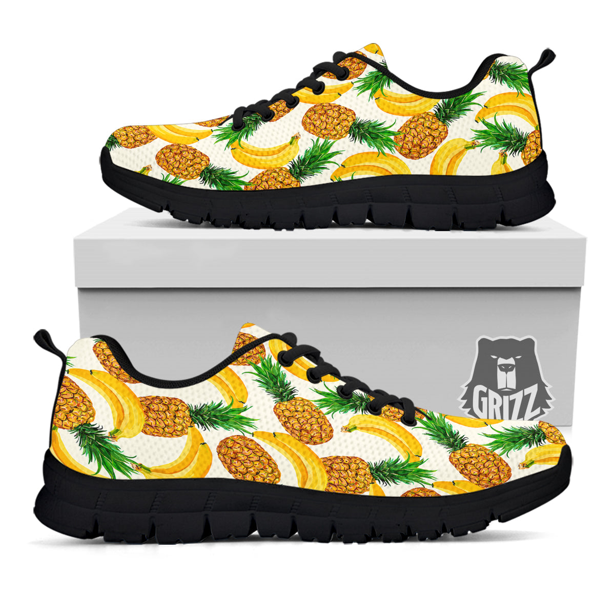 Pineapple Banana Print Pattern Black Sneaker-grizzshop