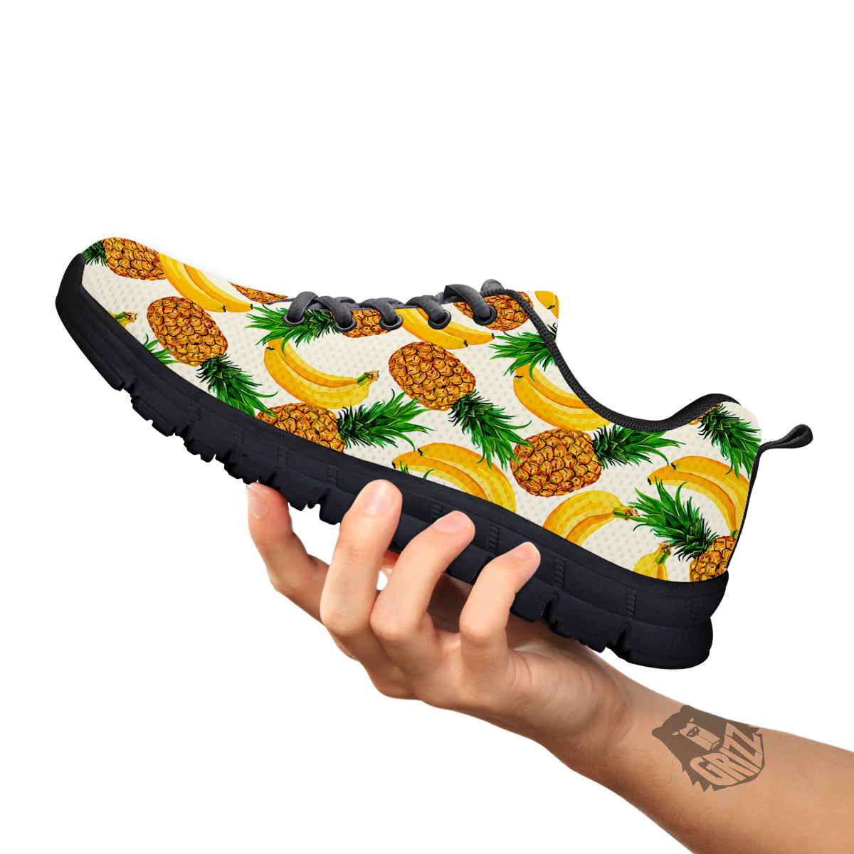 Pineapple Banana Print Pattern Black Sneaker-grizzshop