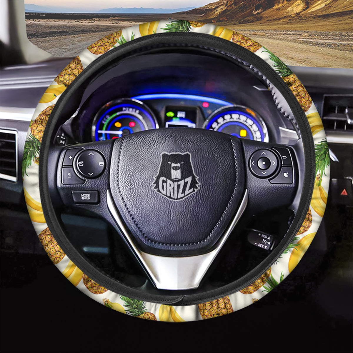 Pineapple Banana Print Pattern Car Steering Wheel Cover-grizzshop