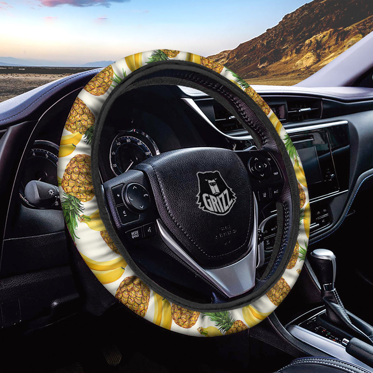 Pineapple Banana Print Pattern Car Steering Wheel Cover-grizzshop