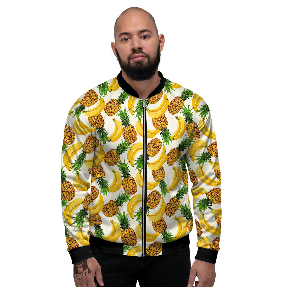 Pineapple Banana Print Pattern Men's Bomber Jacket-grizzshop