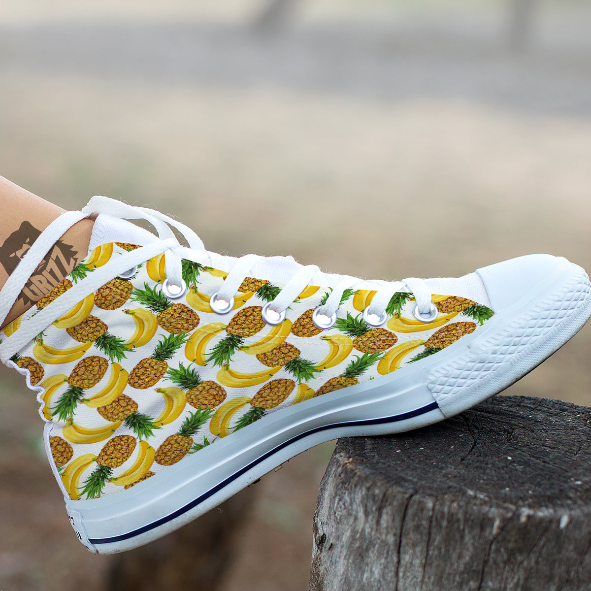 Pineapple Banana Print Pattern White High Top Shoes-grizzshop