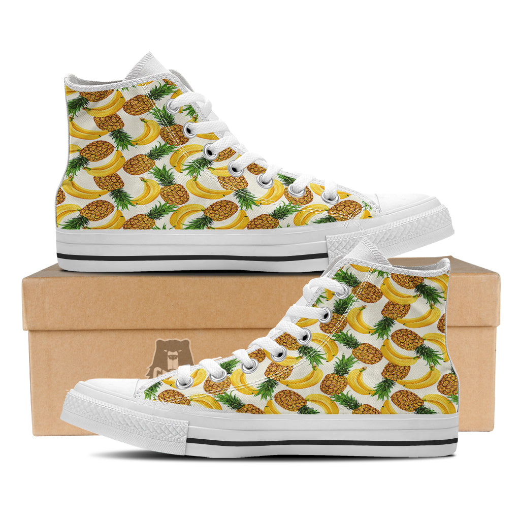 Pineapple Banana Print Pattern White High Top Shoes-grizzshop