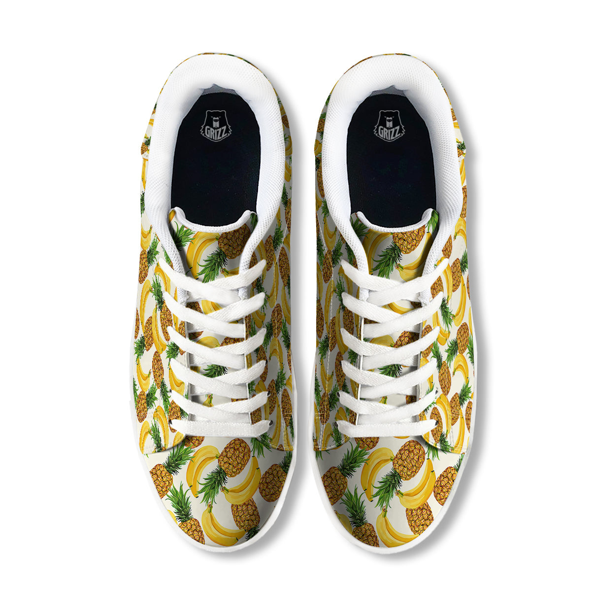Pineapple Banana Print Pattern White Low Top Sneakers-grizzshop