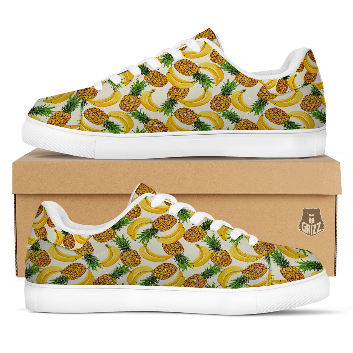 Pineapple Banana Print Pattern White Low Top Sneakers-grizzshop