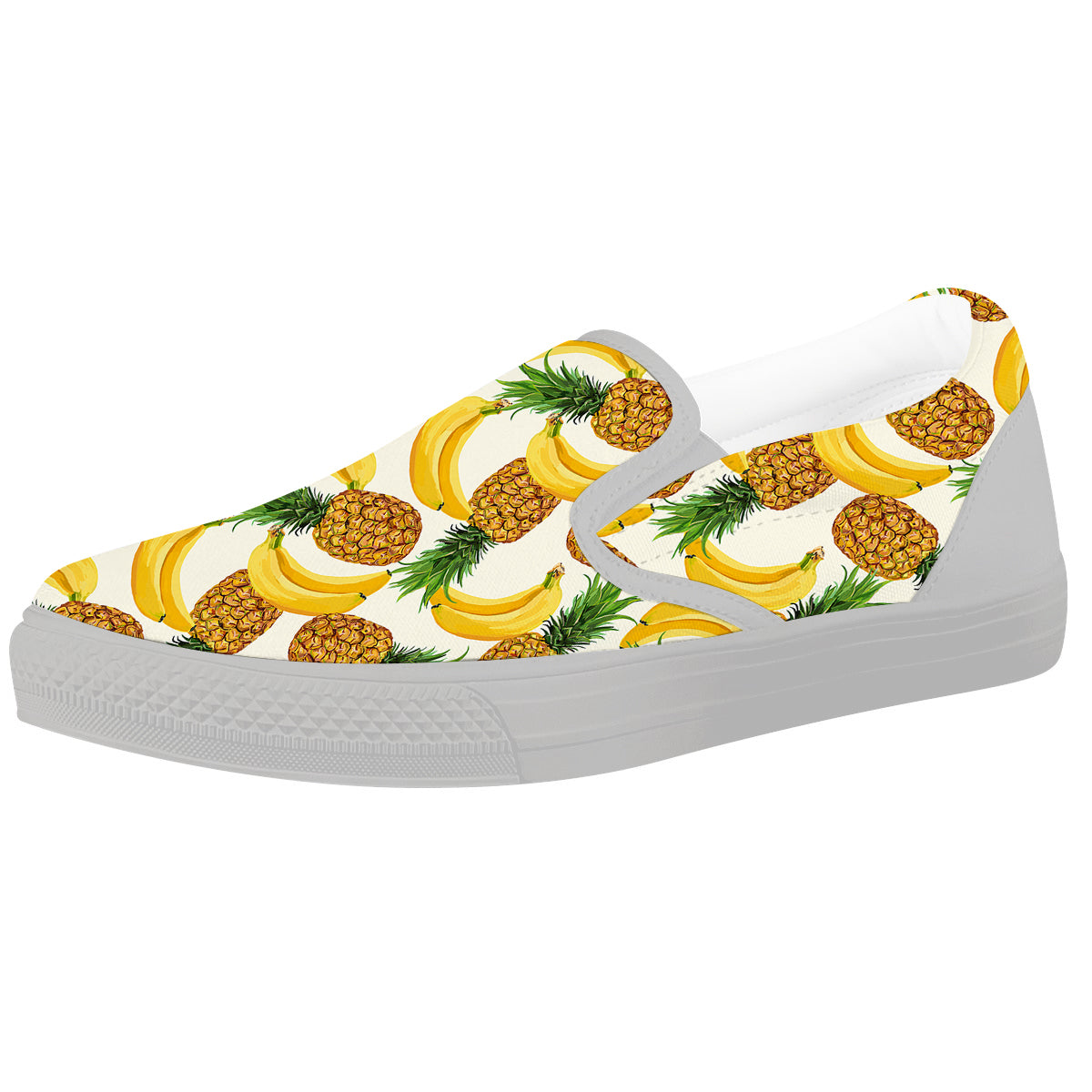 Pineapple Banana Print Pattern White Slip On Shoes-grizzshop