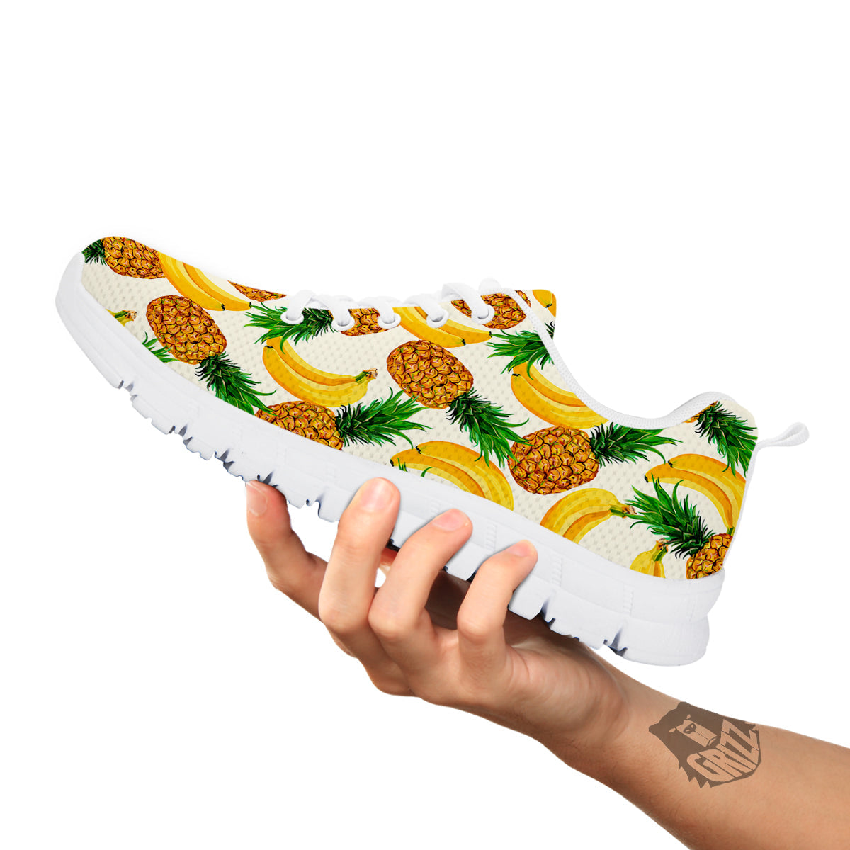 Pineapple Banana Print Pattern White Sneaker-grizzshop