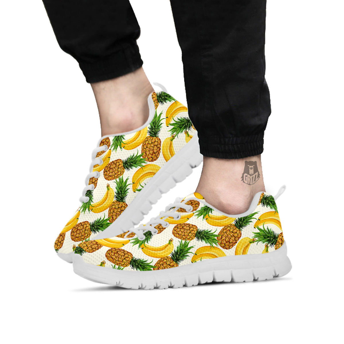 Pineapple Banana Print Pattern White Sneaker-grizzshop