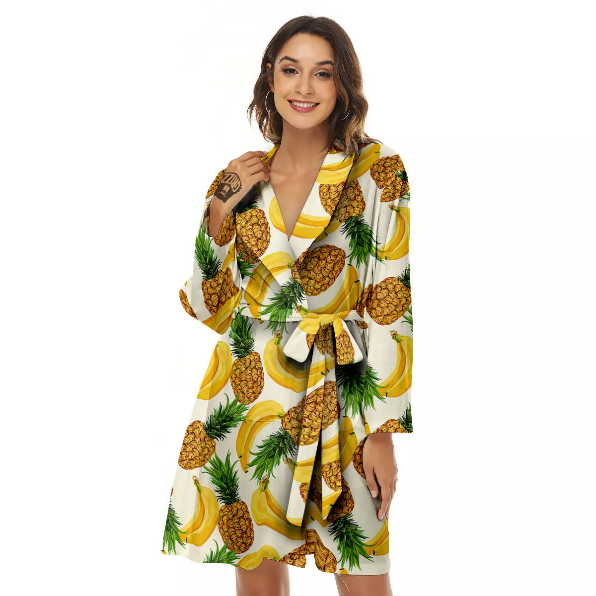 Pineapple Banana Print Pattern Women's Robe-grizzshop
