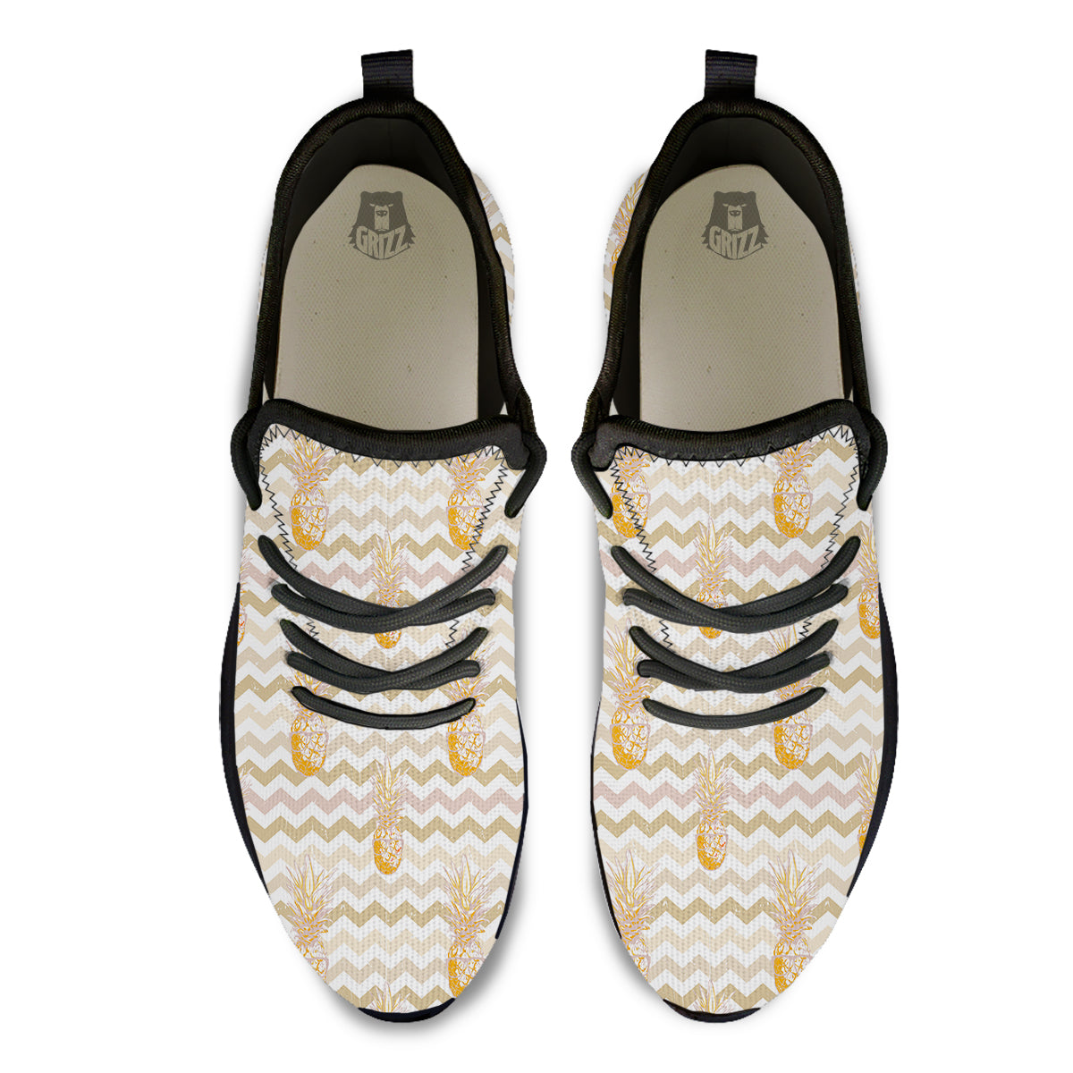 Pineapple Beige Zig Zag Print Pattern Black Athletic Shoes-grizzshop