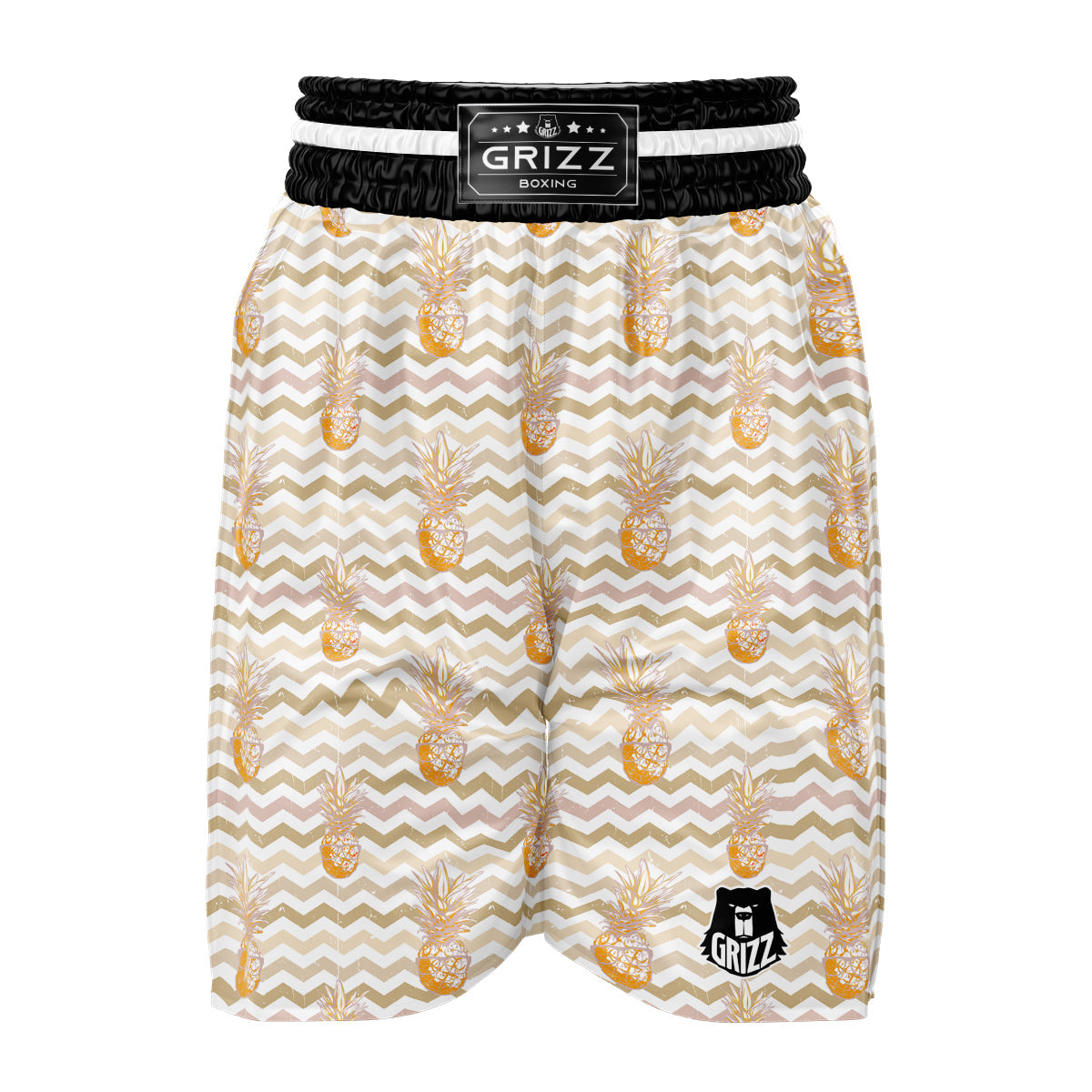 Pineapple Beige Zig Zag Print Pattern Boxing Shorts-grizzshop
