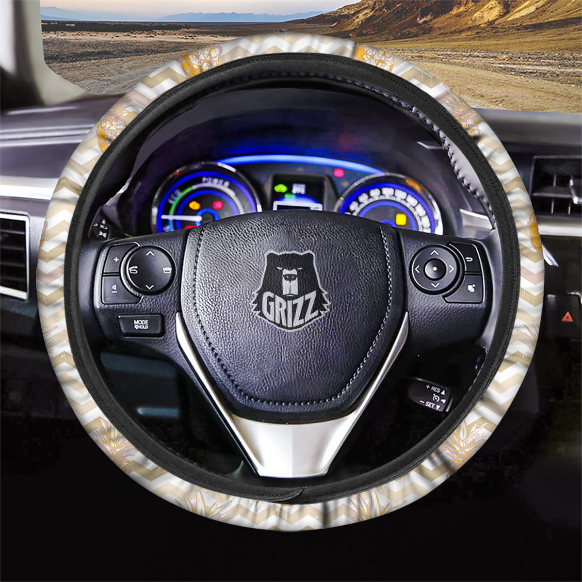Pineapple Beige Zig Zag Print Pattern Car Steering Wheel Cover-grizzshop