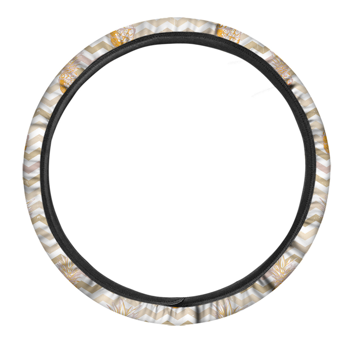Pineapple Beige Zig Zag Print Pattern Car Steering Wheel Cover-grizzshop