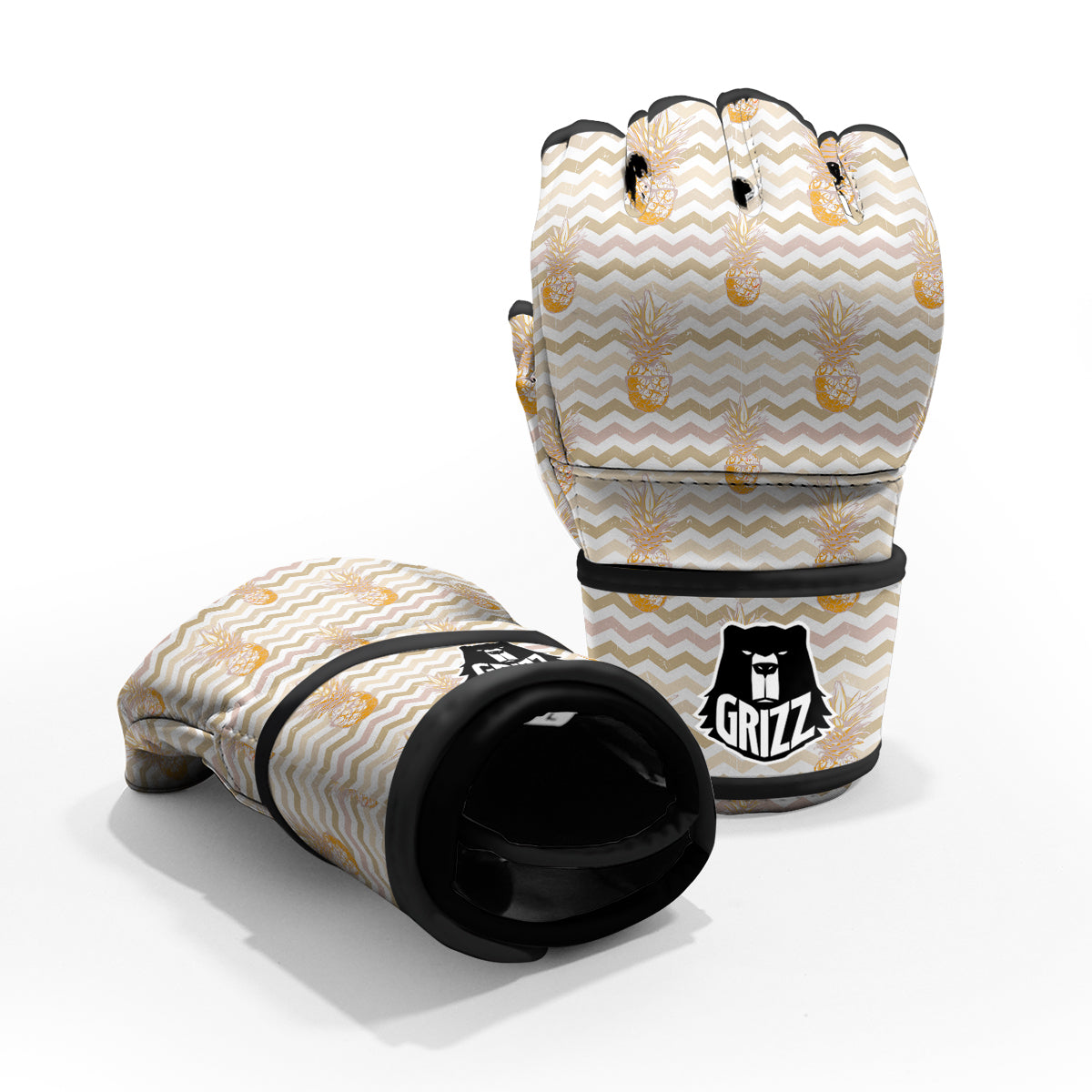Pineapple Beige Zig Zag Print Pattern MMA Gloves-grizzshop