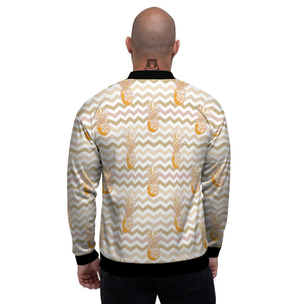 Pineapple Beige Zig Zag Print Pattern Men's Bomber Jacket-grizzshop