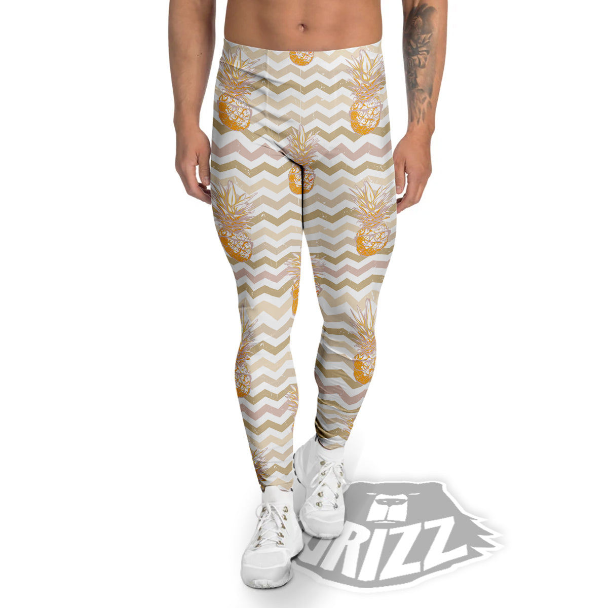 Pineapple Beige Zig Zag Print Pattern Men's Leggings-grizzshop