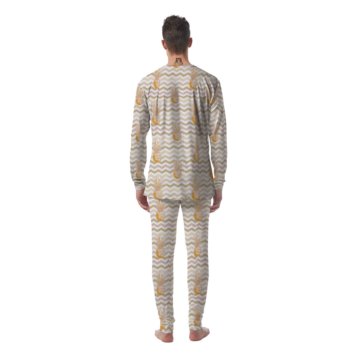 Pineapple Beige Zig Zag Print Pattern Men's Pajamas-grizzshop