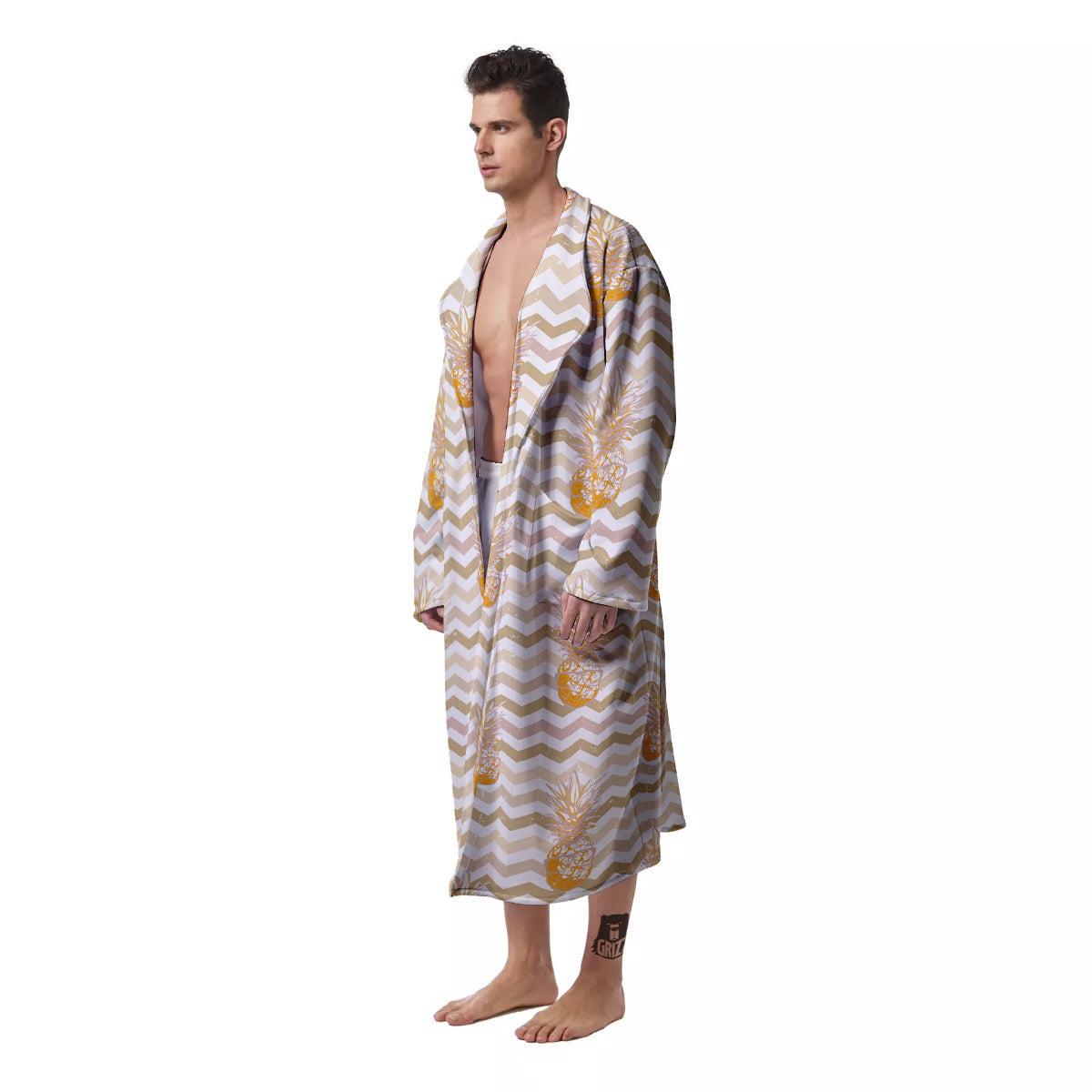 Pineapple Beige Zig Zag Print Pattern Men's Robe-grizzshop