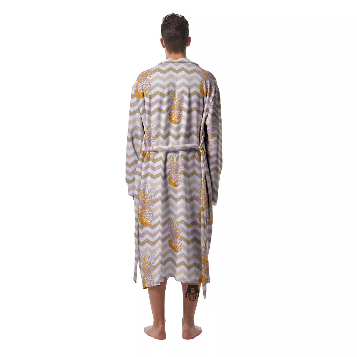 Pineapple Beige Zig Zag Print Pattern Men's Robe-grizzshop