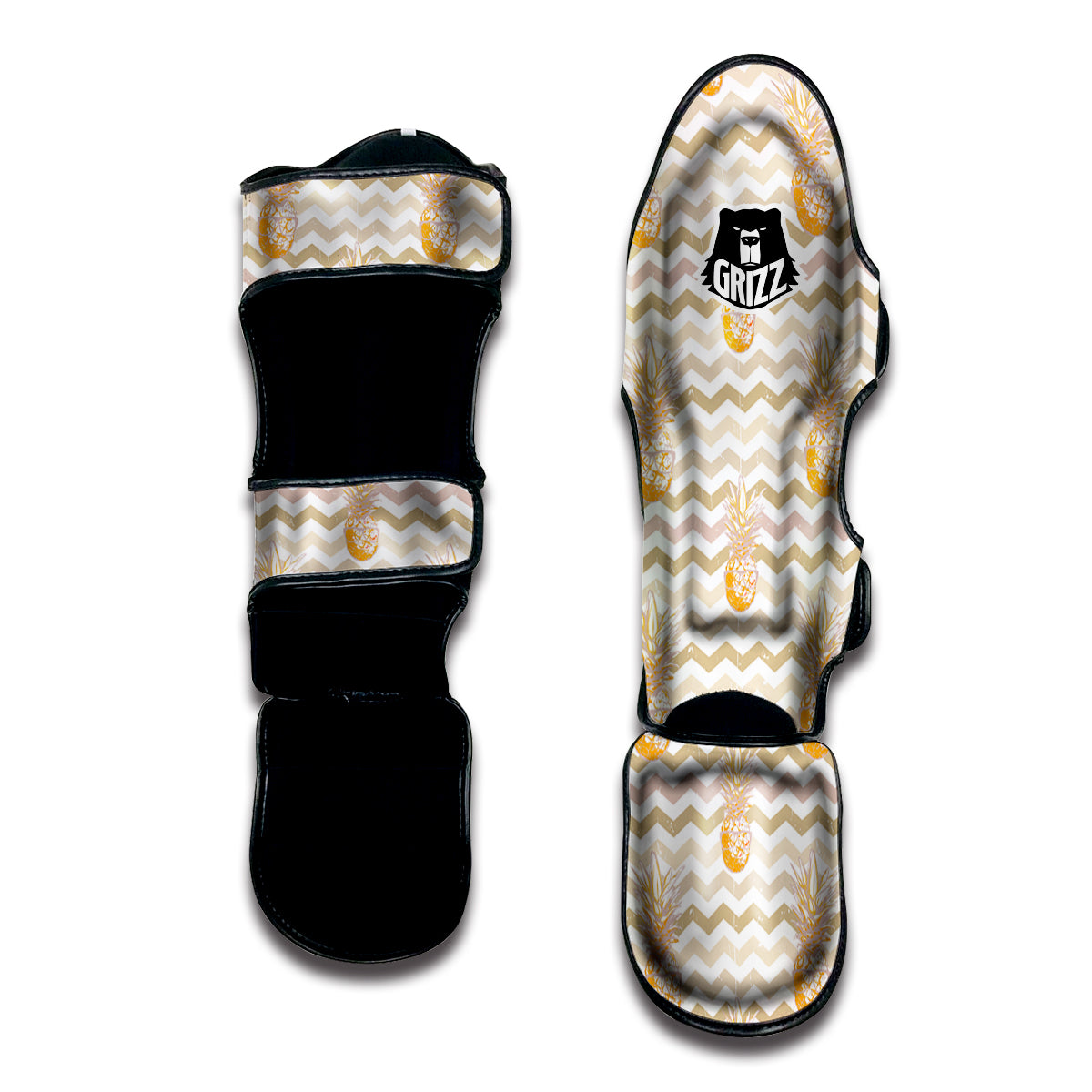 Pineapple Beige Zig Zag Print Pattern Muay Thai Shin Guards-grizzshop