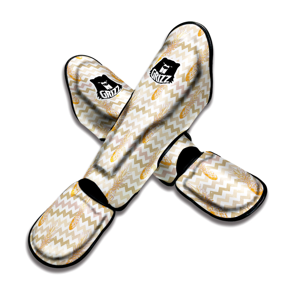 Pineapple Beige Zig Zag Print Pattern Muay Thai Shin Guards-grizzshop
