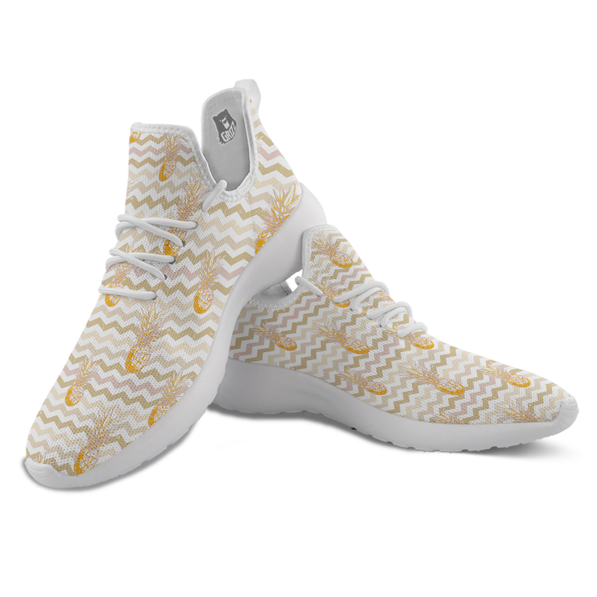 Pineapple Beige Zig Zag Print Pattern White Athletic Shoes-grizzshop