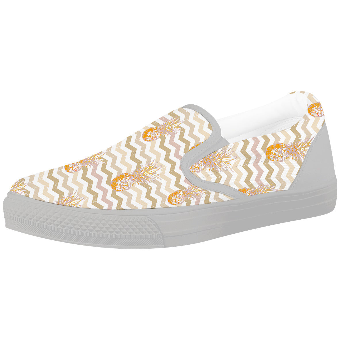 Pineapple Beige Zig Zag Print Pattern White Slip On Shoes-grizzshop